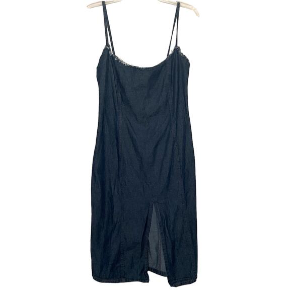 Vintage Fitted Denim Slip Dress 42 Midi Patrizia Pepe Firenze Y2k Front Slit M - Picture 1 of 9